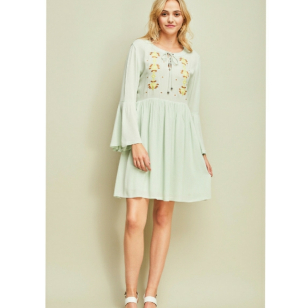 Entro Sage Boho Babydoll Spring Dress NWT